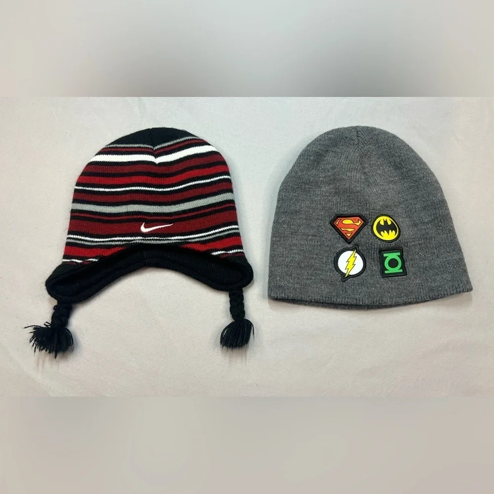 Toddler Hats Lot (Ages 2–4) – Nike Knit Winter Hat & DC Comics Beanie